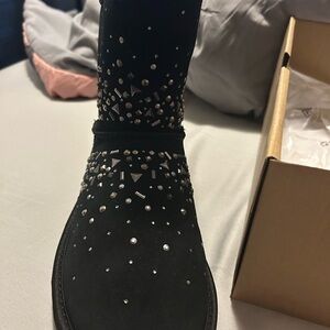 UGG Black Suede Boots with Ribbon Detail